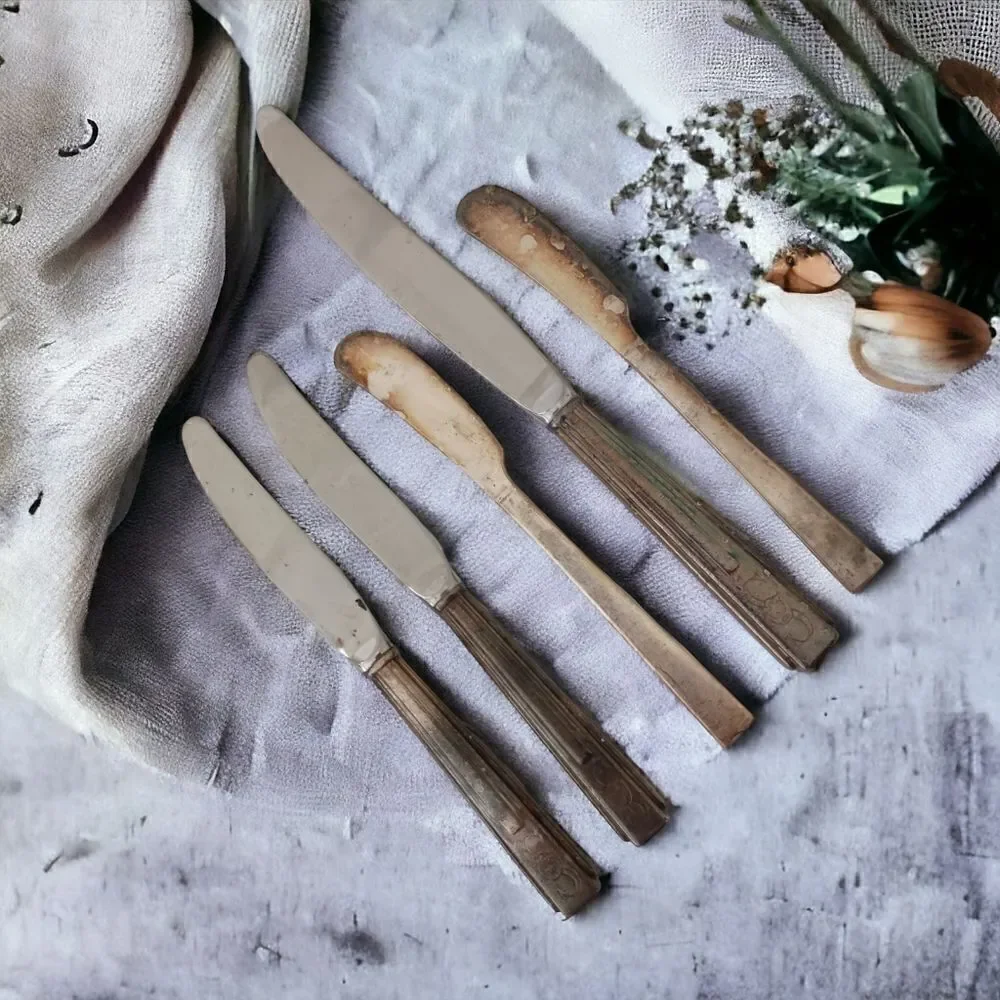 Vintage Sheraton Hotel Flatware Silver Plate‎ Logo Knives Knife Set Of 5 Mixed.